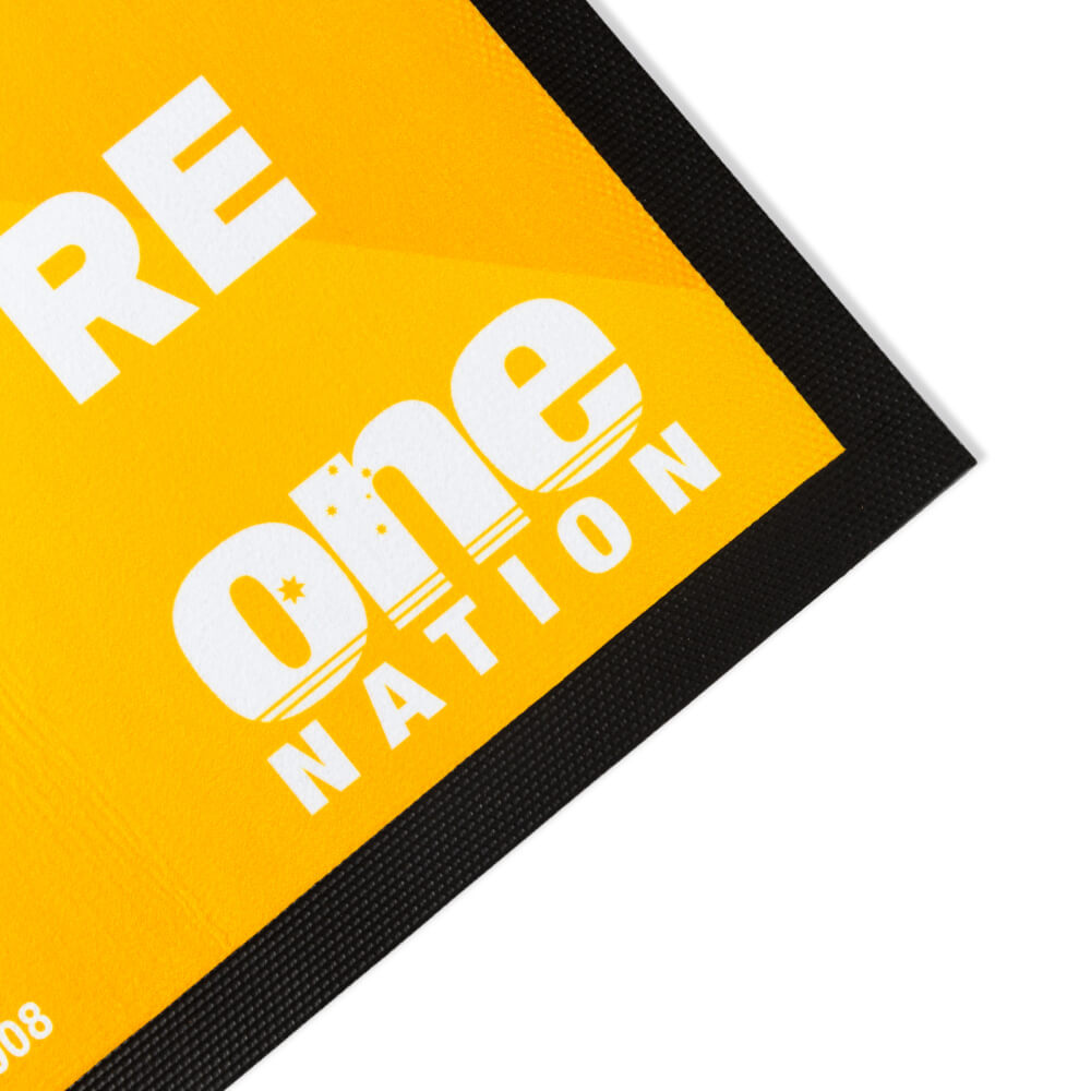 Corner of the orange bar runner showing the Pauline Hanson’s One Nation logo