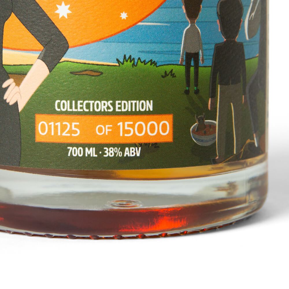Close-up of the Rum Nation Collectors Edition label showing the numbered bottle, 700 ml, 38% ABV