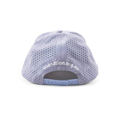 Back of the grey Australia Flag cap with onenation.org.au above the strap