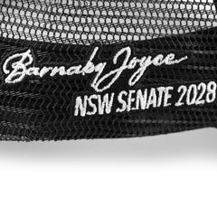 Back of the Barnaby Senate 2028 cap with “Barnaby Joyce NSW Senate 2028” printed on the mesh