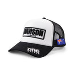 Black and white Hanson Senate 2028 trucker cap with an Australian flag patch