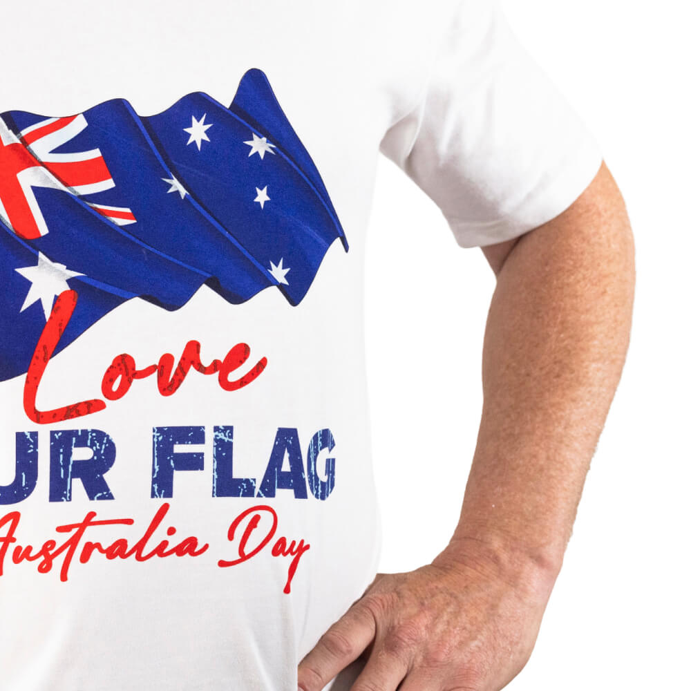 Side view of the “Love Our Flag” Australia Day T-shirt