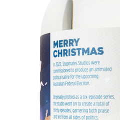 Back label of the Christmas Spirit Gin reading “Merry Christmas”