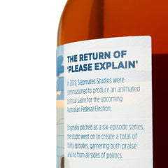 Back label of the Rum Nation bottle titled “The Return of ’Please Explain’”
