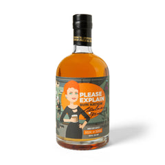 Bottle of Please Explain Rum Nation Director’s Batch rum with black cap and cartoon label