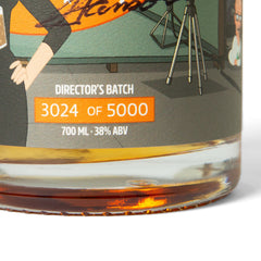 Close-up of the Rum Nation Director’s Batch label showing the numbered bottle, 700 ml, 38% ABV